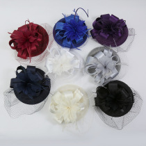 Bride elegant temperament top hat dinner party European and American hat flower feather yarn hat lady French light luxury headdress