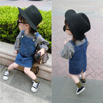 2021 Korean version of the girl suit new plaid doll shirt denim strap skirt two-piece casual literature and art 4046
