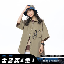 Summer 2022 new lanyard jewelry cargo shirt short sleeves men and women fashion brand loose casual top jacket