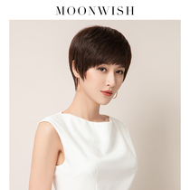 Mengweishi wig womens short hair fashion natural real hair short straight hair round face repair face full head cover type real hair cover