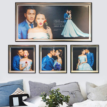 Leather carving enlarged photo frame hanging wall 3 combination wedding photos Korean living room bedroom wedding photo frame baby photo wall
