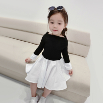 Hong Kong pretty girl girl dress black and white spelling children's air skirt suit white skirt 8669