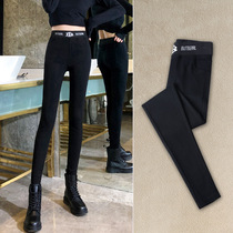 Black high waist beating bottom pants women 2022 spring new outwear slim stretch plus suede pencil small foot pants