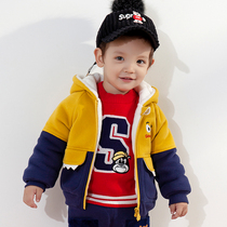 Infant autumn and winter New hooded coat boy warm plus velvet coat girl baby thick casual out