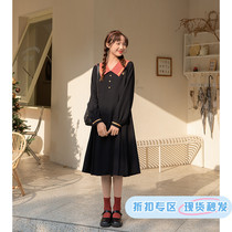 Commoner sauce original eight-pointed star college wind contrast color navy collar uniform long dress 2021 spring new female