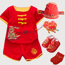 Male baby Down with summer clothing short sleeve suit boy Summer Chinese wind Two sets 0 One-1-2-3-year-old gown