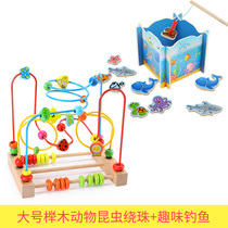 1-3 years old educational toy beaded animal wooden shape beaded car baby pull rope tractor tow toy