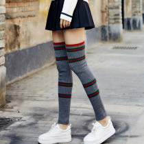 Korean Version Wool Over Knee Socks European Standing Striped Kneecap Leg Leg Warm Long Silo Sleeve Yoga Pile Socks Wool