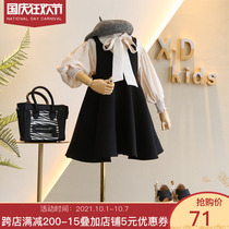 Brand childrens clothing 2019 autumn new female childrens clothing foreign style little socialite style lace lantern sleeve shirt strap skirt