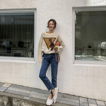 EKOOL retro dinosaur loose slim round neck pullover sweater female autumn and winter Korean long sleeve base sweater