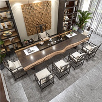 High-end solid wood tea table tea table tea table and chairs combination log large plate table office owner table new Chinese kung fu bubble