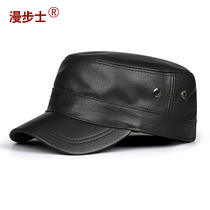 Sheepskin hat Mens autumn and winter cap visor flat top military hat outdoor leather warm youth mens hat