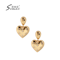 sumni Samini 2019 trendy 925 silver 18K gold three-dimensional heart-shaped heart hollow earrings earrings women