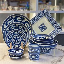 Japan imported Hasami-yaki ceramic tableware Household Japanese style set bowl plate Blue seaweed soup bowl underglaze color