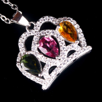 1 99g (elegant and stylish)Dreamy multi-treasure net transparent rainbow tourmaline clavicle chain