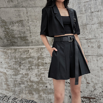 Black Universe shorts Women summer loose thin wide leg pants thin culottes black high waist a character casual shorts