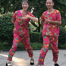 Northeast big flower cloth pure cotton short-sleeved new long and short pants suit two-person hip-hop mens and womens summer Tang costume dance performance suit
