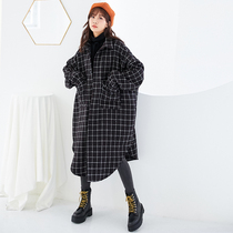 Love rose large size womens clothing mid-length 2021 new autumn and winter woolen coat trend line plaid woolen coat female