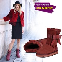 Winter new sheepskin and fur snow boots womens mid-tube warm boots womens plus velvet thick cotton boots p3174