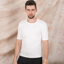 Plus velvet warm top mens half sleeve round neck stretch base shirt White slim cold proof cotton sweater winter