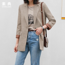 Plaid small suit womens coat 2020 spring and autumn new Korean chic fashion loose medium and long casual suit