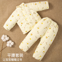 Childrens handmade cotton-padded clothes Winter men and women Baby childrens winter thickened handmade cotton padded jacket cotton flat waist cotton trousers set