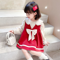 Girl Spring Dress Dress Dress 2022 New 3 Baby Han Version Foreign Air Braces Skirt 4 Children to serve two sets of damp