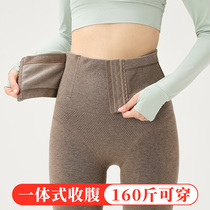 High waist belly lifting hip leggings womens warm one-piece pants socks autumn and winter plus velvet thickened fattening size