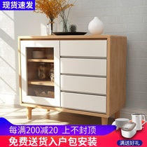 Nordic full solid wood dining side cabinet Japanese simple kitchen storage bowl cabinet with glass door Tea cabinet Restaurant cabinet