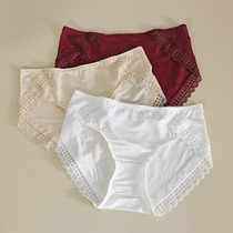 Womens middle and low waist silk thin and unscented sexy lace Mulberry Silk Triangle solid color underwear