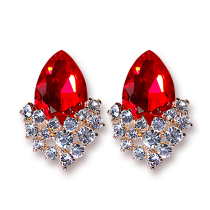 Korean version of the atmosphere ruby diamond water drop ear clip bride wedding banquet diamond ear buckle crystal anti-sensitive flash earrings