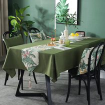 Solid color tablecloth dark green cotton linen rock board dining table fabric Chinese literary pastoral style table flag one blue tablecloth