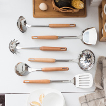 Kitchen wooden handle stainless steel spatula noodle scoop noodle artifact creative household stir-fried spatula rice porridge soup spoon kitchenware cookware