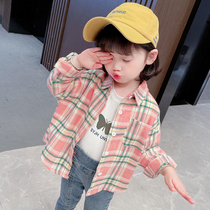 girls' plaid shirt spring and autumn 2022 new foreign style girls long sleeve tops children's thin coat spring