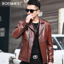 New Haining leather leather clothing first layer cowhide motorcycle clothing leather slim jacket spring and autumn single leather jacket WB8803