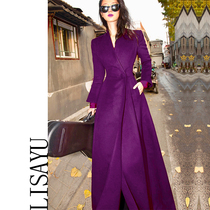 Autumn and winter New temperament slim stand collar coat long knee hairy coat casual big skirt coat