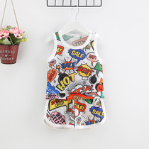 Childrens new ice-scarred vest boy sleeveless shorts suit Fashion girl sleeveless children Two sets in childrens sleeveless childrens clothes