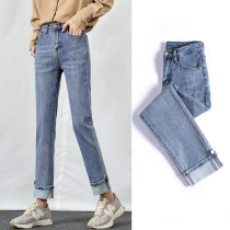 Jeans Woman Straight Drum 2022 Spring Autumn New High Waist Display Slim Loose Broadleg 90% Small Sub Smoke Pipe Pants Tide