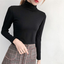 Black modal semi-high neck long sleeve base shirt T-shirt women thin chic womens body stretch top small shirt autumn clothes