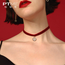 Red choker silver necklace ins collar female neck jewelry neck chain strap choker female 2021 New Tide