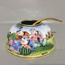 Hot selling antiques antiques pure copper copper silk enamel painted baby drama cloisonne pen wash four strooms