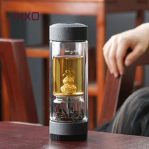 IKXO pure silver double layer glass cup tea water separation cup mens upscale heat resistant tea cup portable with hand cup