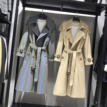 MRMW Zhou Dongyu same chameleon long windbreaker female 2021 autumn temperament slim tie over knee jacket