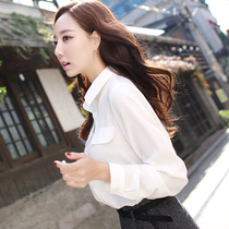 Cai Dai Fei 2021 spring and summer New Coat Lady Han Fan slim solid color base long sleeve chiffon shirt white shirt