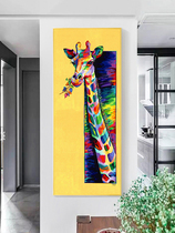 Long Neck Deer Genguan Decoration Painting Nordic Cartoon Animal Corridor Vertical Version Oil Painting Hanging Painting Modern Minima Living Room Mural Painting
