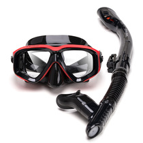 (Available For Myopia) Anti-fog tempered glass Learn swimming Adult snorkeling Two-treasure mirror breathing tube Two sets