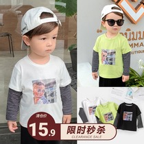 (Broken code second kill) boy fake two long sleeve T-shirt autumn spring and autumn baby childrens clothing baby child tide X1550