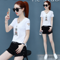 White strapless T-shirt short sleeve European station 2020 Summer new backless loose slim womens shirt short body shirt