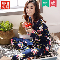Lady Kitry Sleepwear Lady Spring Autumn Season Pure Cotton Long Sleeve Casual Cardiovert Turtlenecks Big Code Family Residence Suit Can Be Worn Out