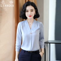 White shirt female new professional snow spinning top fashion temperament V-collar long-sleeved bottom shirt commuting a hundred-inch shirt